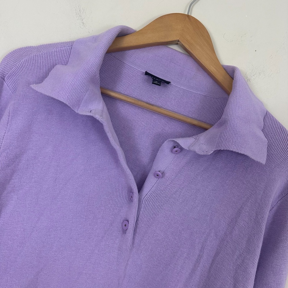 Talbots Polo Sweater Purple Smooth Soft Knit Cotton Lavender Preppy Womens XL